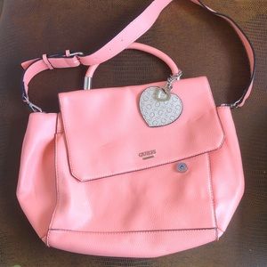 Salmon Guess Satchel Bag w heart charm